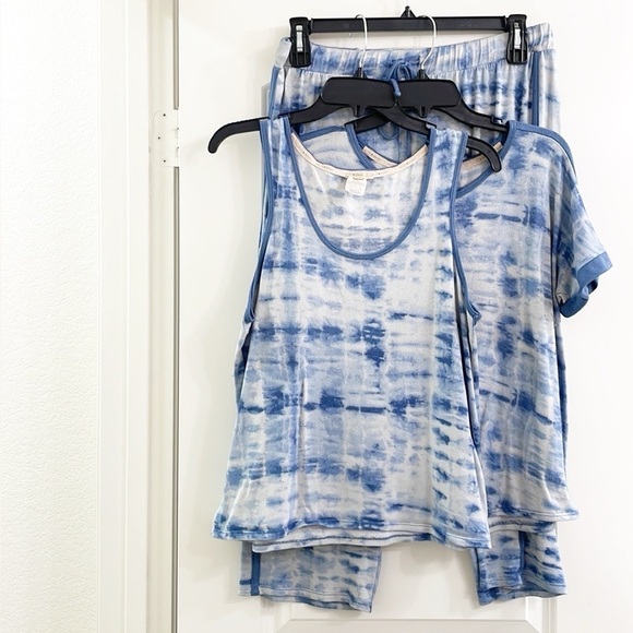 Lucky Brand blue tie dye print 3 piece pajama set - Picture 1 of 4